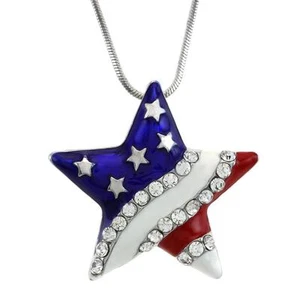 4th of July Patriotic Red White Blue American USA Flag Star Necklace Pendant a1 - Picture 1 of 1