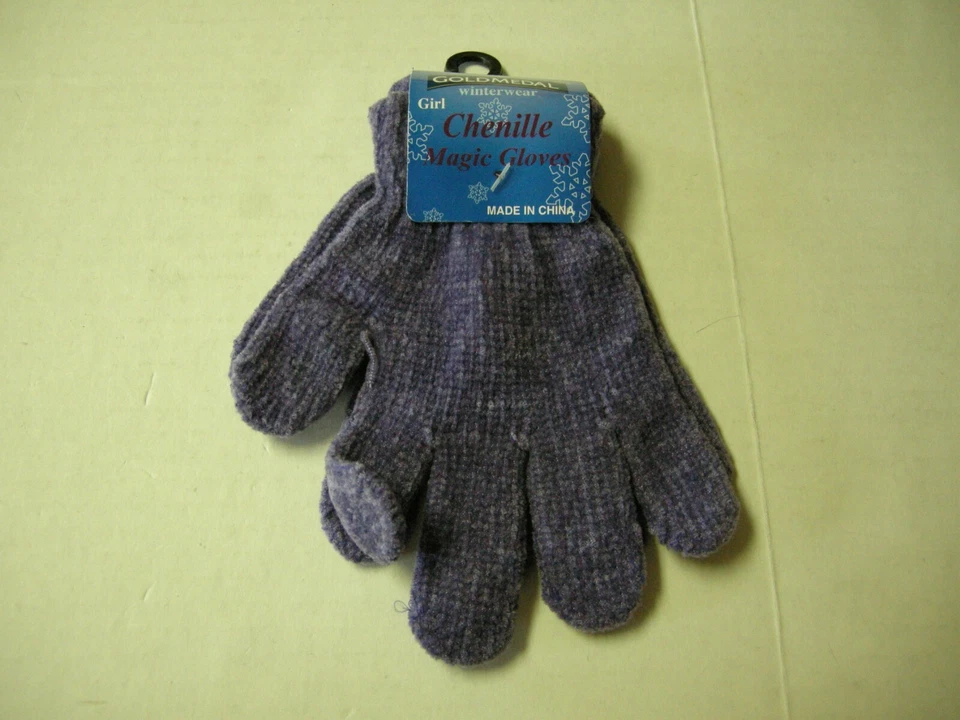 Детские перчатки, фиолетовый на золотой медали, один размер, шениль волшебная перчатка, новый - Изображение 1 из 1
