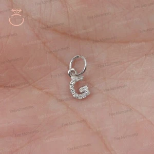 Solid 14k Gold G Initial Pendant Genuine Diamond G Letter Tinny Charm Pendant - Picture 1 of 8