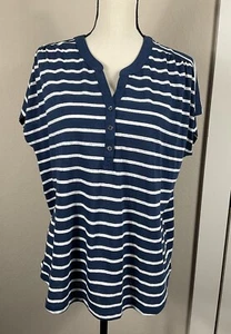 Style & Co Damen-Kurzarmoberteil dunkelblau & weiß gestreift Henley Größe 1XL neu - Bild 1 von 6