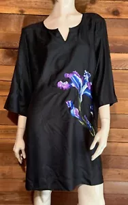 NWOT VERY VOLLBRACHT BLACK SATIN EMBROIDERED SIZE 1X TUNIC DRESS #14133 - Picture 1 of 9
