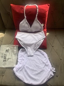Bikini Set With Halter Neck Design Bottoms And Skirt Age 13 Shein Swimsuit New - Picture 1 of 8