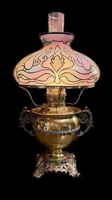 Gorgeous Victorian Miller Electrified Oil Lamp Patented 1892 w Art Nouveau Shade - Image 1 of 4