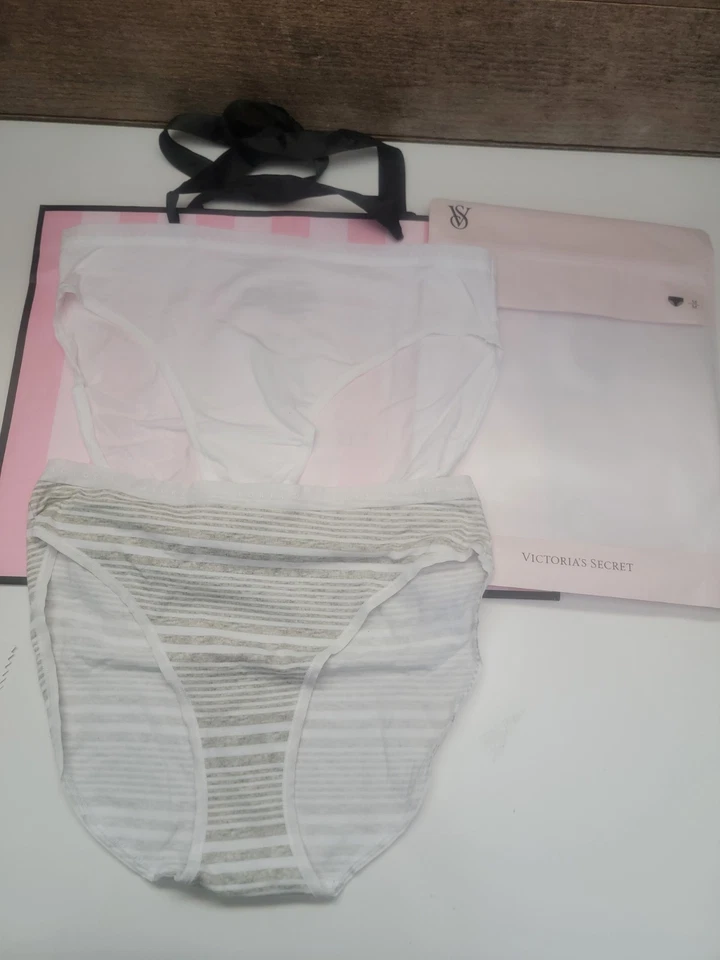 Victoria's Secret high-leg Cotton Brief 2-Pairs (White & White w/Gold) Sz M NWTs - Image 1 of 1