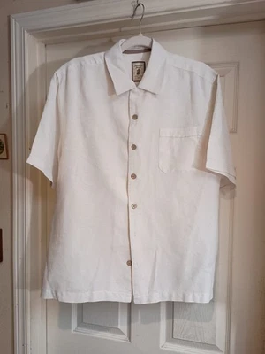 Jamaica Jaxx Para Hombres Blanco Floral Repujado Manga Corta 100% Seda Mediana Foto 1 de 4