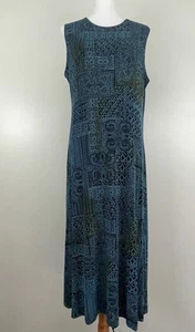 Coldwater Creek Maxi Dress Slinky Stretch Black Blue Tribal Travel Petite PXL - Picture 1 of 4