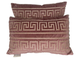 2 Belk Biltmore Pillows Pink & Gold Greek Key Rectangular Decorative Throw 17x11 - Picture 1 of 10