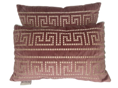 2 Belk Biltmore Pillows Pink & Gold Greek Key Rectangular Decorative Throw 17x11 - Image 1 of 4