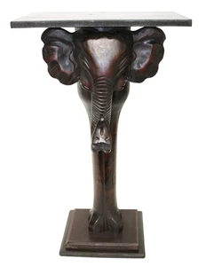 HANDGESCHNITZTER HOLZ ELEFANT TISCHAUFSATZ AFRIKANISCHER DSCHUNGEL SAFARI SKULPTUR GLÜCKSSTÄNDER - Bild 1 von 6