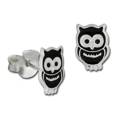 Teenie-Weenie Orecchini Per Bambini In Argento 925 A Forma Di Gufo Nero SDO8101S - Immagine 1 di 4