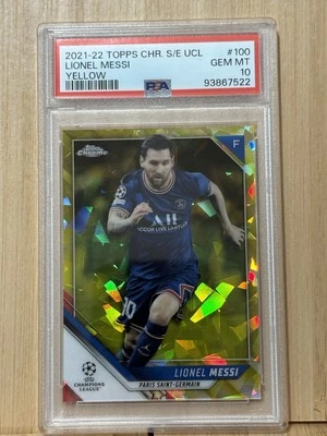 21/22 Topps Chrome UCL Yellow Cracked Ice PSG Argentina Messi 81/99 PSA 10 - Image 1 of 2