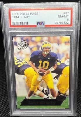 Press Pass 2000 - Tom Brady #37 (RC) plateado PSA 8 casi nuevo/como nuevo losa fresca Foto 1 de 2