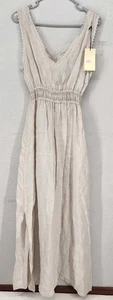 Made in Italy Terzo Millennio 100% Leinen Maxikleid Häkeltaille Beige Größe L - Bild 1 von 8