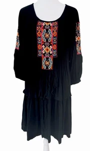 Abito donna ricamato Label Ritu Kumar taglia 8 nero esotico hippie floreale boho - Foto 1 di 16