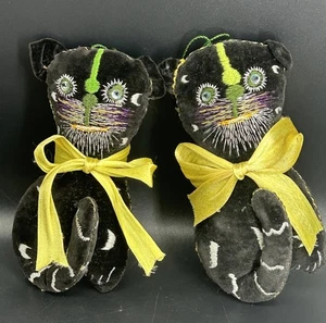 2 Vintage Rare Boo Boo Black Velveteen Plush Cats Moon Hand Made Embroidered - Picture 1 of 11