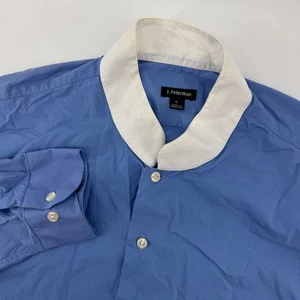J. Peterman Mens L Blue Long Sleeve Band Collar Shirt Button Down Cotton - Picture 1 of 8
