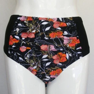 new CUPSHE Bikini Bottom, 1X, Black shirred side, Floral front/back,Higher waist - Picture 1 of 14