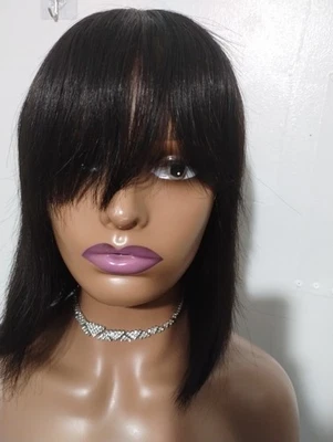 Human Hair Short Bob Stye With Bangs Pre Owned.As Is - Image 1 of 4