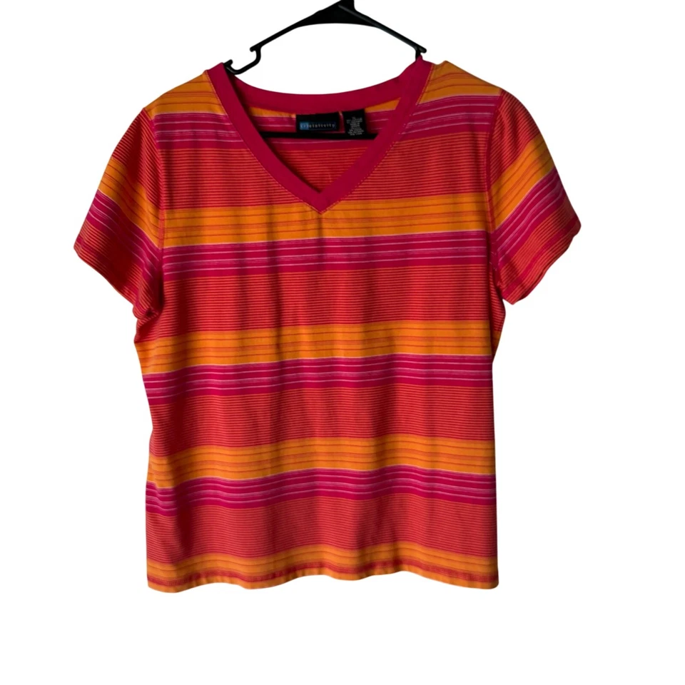 Camiseta (r)elativity Para Mujer Talla XL Vintage Rosa Naranja Rayas Cuello en V Foto 1 de 4