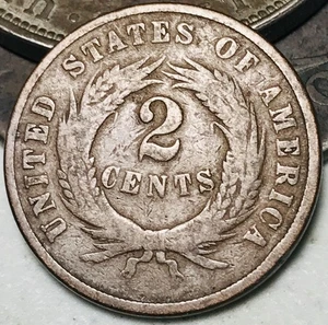 1870 Two Cent Piece 2C Ungraded Circulated US Copper Coin CC27392 - Picture 1 of 4
