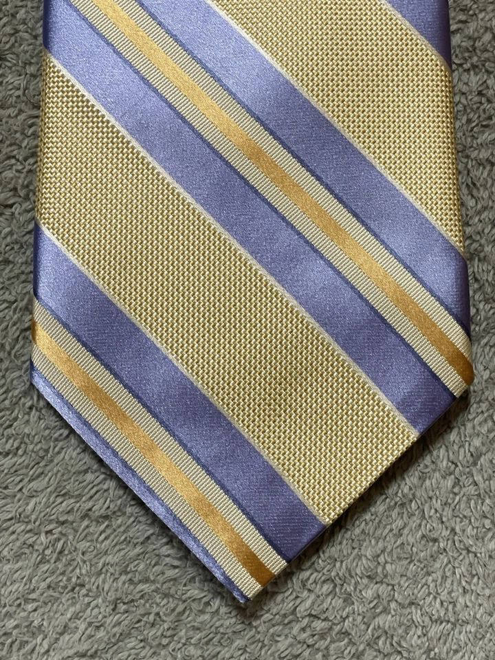 Corbata para hombre IKE BEHAR dorada, amarilla, azul/rayas de seda Foto 1 de 4