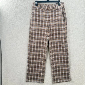 Hollister Women's 5R Beige Brown Plaid High Rise Baggy Wide Leg pants New 27 - Picture 1 of 11