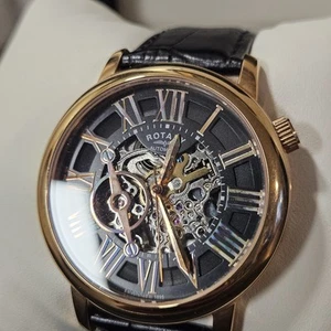 Rotary GLE000017/10S Skelett Automatik schwarzes Zifferblatt braunes Armband Herrenuhr - Bild 1 von 6