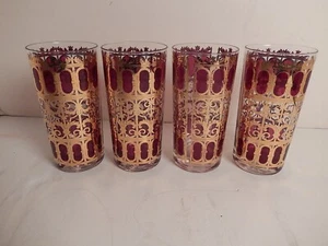 Bicchiere vetro Highball vintage Culver Maiorca rosso mirtillo oro 22k rotoli 4 - Foto 1 di 3