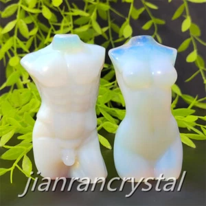 3" Carved Opalite Female Model + Male Model Quartz Crystal Skull Reiki Healing - Picture 1 of 11