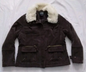 Adrienne Corduroy Jacket Faux Fur Trim Removable Collar Womens Size Large  - Picture 1 of 11