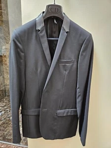 Mens Dior Homme Black Leather Detail Jacket Blazer EU 46 US 36 - Picture 1 of 7