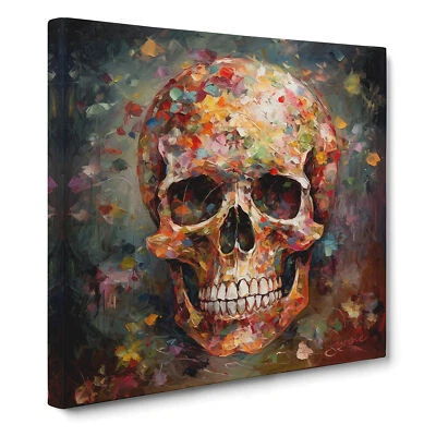 Impresión de arte de pared de lienzo calavera impresionismo cuadro enmarcado decoración del hogar sala de estar Foto 1 de 4