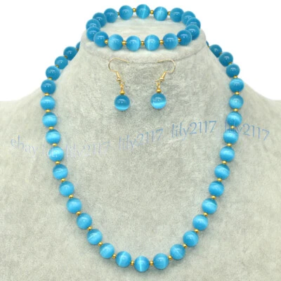 Juego de aretes collar cuentas gemas redondas ojo de gato ópalo multicolor de 6-14 mm Foto 1 de 4