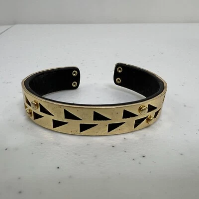 Brazalete Stella & Dot Addison Cuero Tono Dorado Geométrico Boho Negro Foto 1 de 4