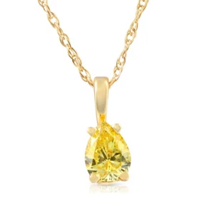 VS 1/4Ct Canary Yellow Pear Diamond Lab Grown Pendant 14k Yellow Gold Necklace - Picture 1 of 5