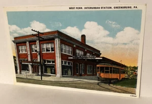 EARLY GREENSBURG PA WEST PENN RAILWAYS INTERURBAN TROLLEY + STATION NEW POSTCARD - Picture 1 of 1