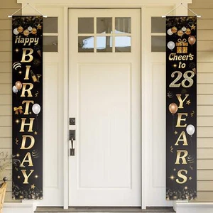 Happy Birthday Cheers to 28 Years Black Gold Yard Sign Door Banner 28th Birth... - Picture 1 of 7