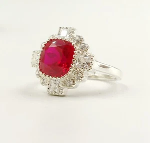 2.3Ct Lab-Created Red Ruby 14k White Gold Plated 925 Silver Ring - Picture 1 of 4