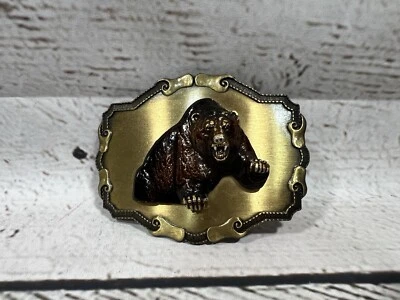 Hebilla de cinturón de metal Raintree Animal de colección Grizzly Bear Running 3D elevada 1978 Foto 1 de 4