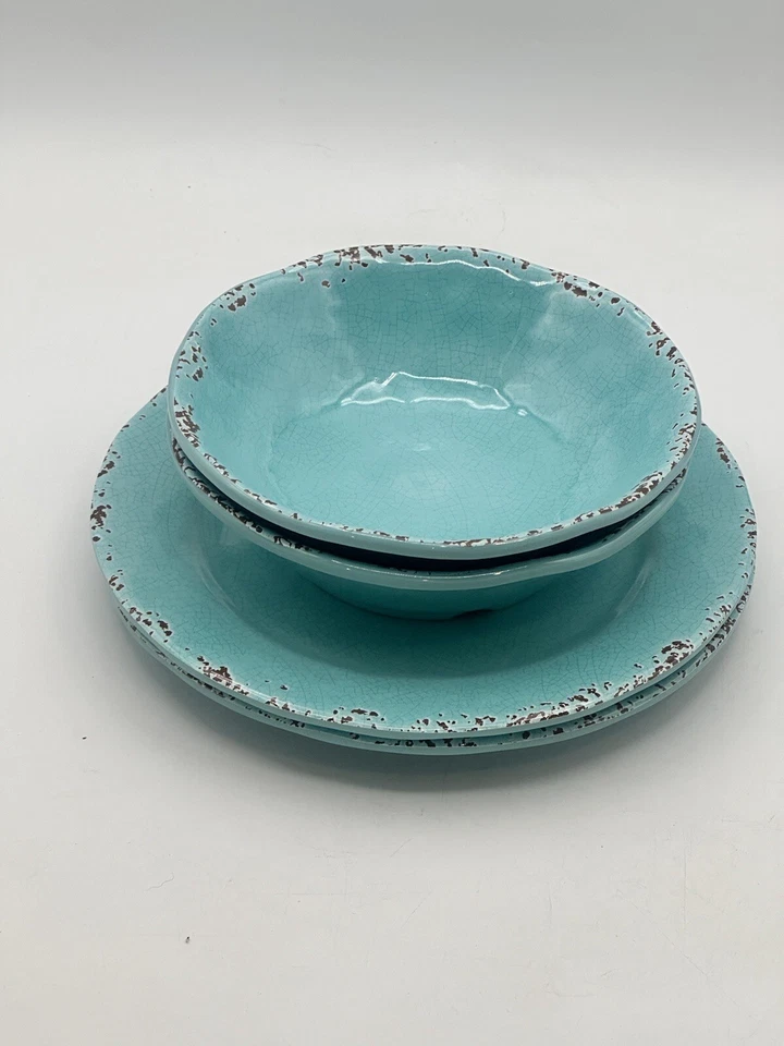 Juego de 2 platos de melamina IL Mulino New York 2 cuencos color aguamarina envejecida Foto 1 de 4