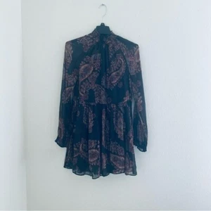 Free People Brown and Black Ruffled Tiered Long Sleeve Dress Size XS - Picture 1 of 14