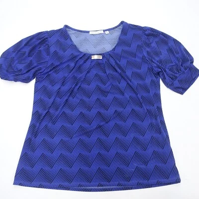 Notations Blouse Women's Medium Blue Zig Zag Print Stretch Pleated Neck Pullover - image 1 of 4