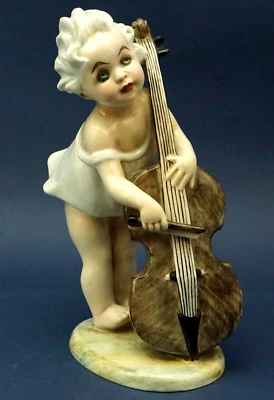 BERTOLOTTI Bimbo con violoncello porcellana ceramica 1900 come Lenci Cacciapuoti - Immagine 1 di 4