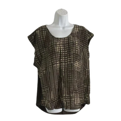 Halogen Womens Blouse Size L Brown Silk Blend Dot Print Capp Sleeve Hi-Lo Career - Image 1 of 4
