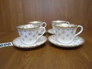 RARE 4 Large Tea Cups & Saucers Spode FLEUR DE LYS Gold - Picture 1 of 12