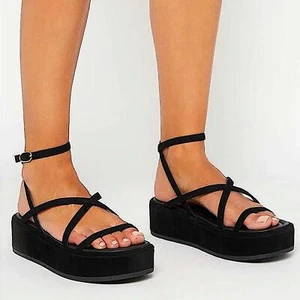 Sandalias de plataforma Stuart Weitzman Summer Lift negras con suela gruesa talla 9 - Imagen 1 de 10