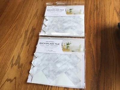 Wallpops Herringbone Carrara Marble Farmhouse Peel and Stick Tile Backslash (2) - Image 1 of 3