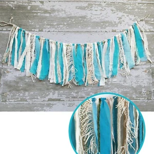 Beach Nautical Fabric GARLAND Rag Bunting Cottage Wall Décor Handmade Boho Party - Picture 1 of 5