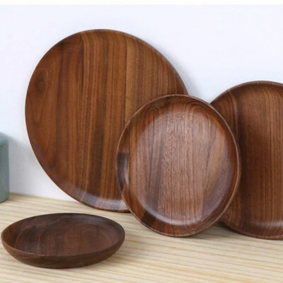 Walnuss Holz Runde Platte Obst Teller Dessert Tee Keks Servier Tablett Geschirr - Bild 1 von 4