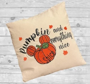 Disney Mickey Mouse Pumpkin Spice Coffee Embroidered Throw Pillow TinksTreasurez - Picture 1 of 4